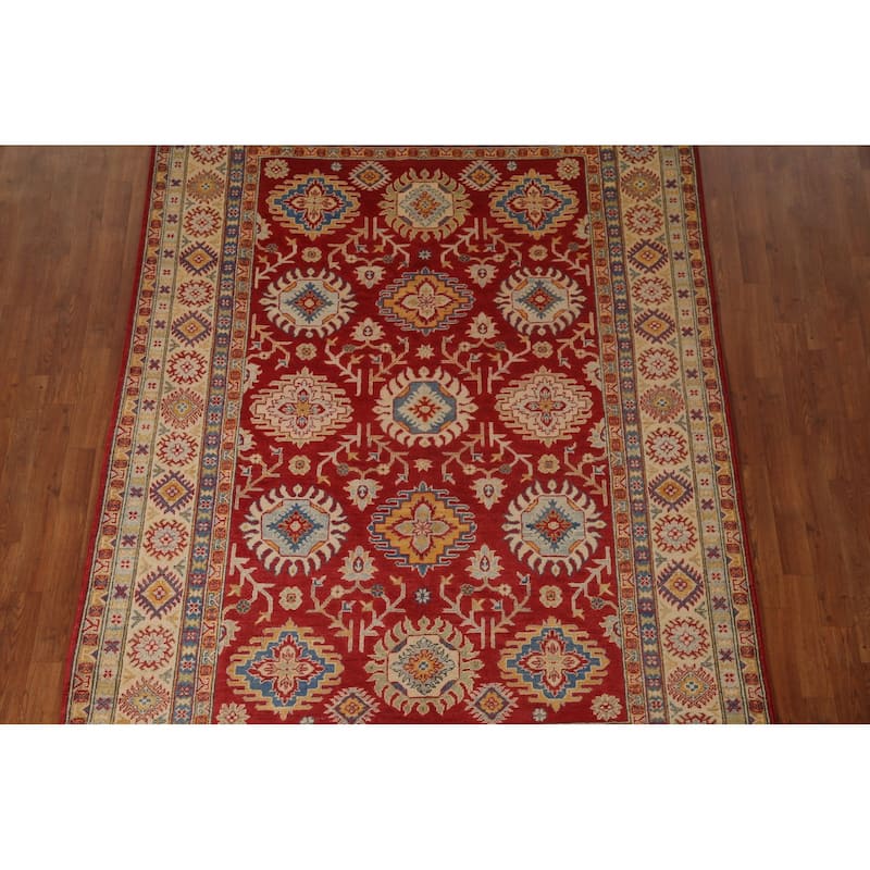 Red Kazak Oriental Area Rug Handmade Living Room Wool Carpet - 6'1" x 8'9"