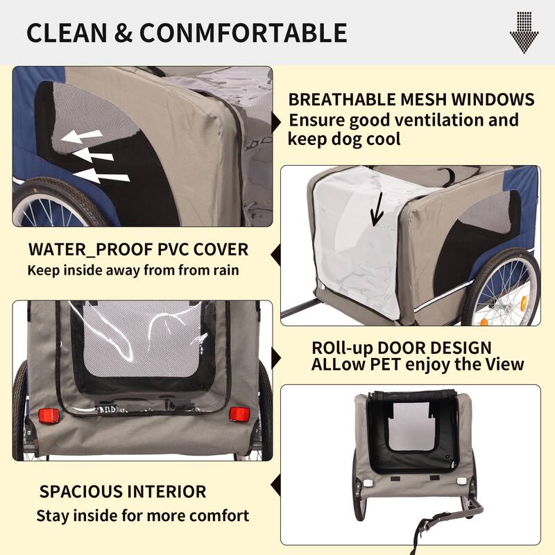 Durable Dog Bike Trailer with 20-Inch Wheels, Zippered Mesh Doors, and 88lb Capacity