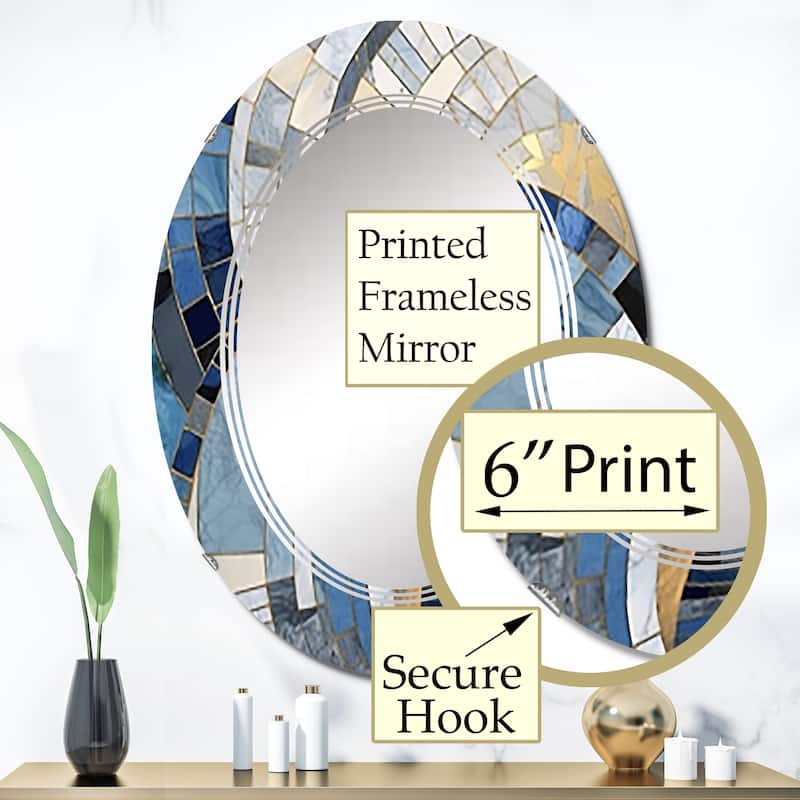 Designart "Gold Constructing Blue Realms I" Abstract Shapes Modern Wall Mirror