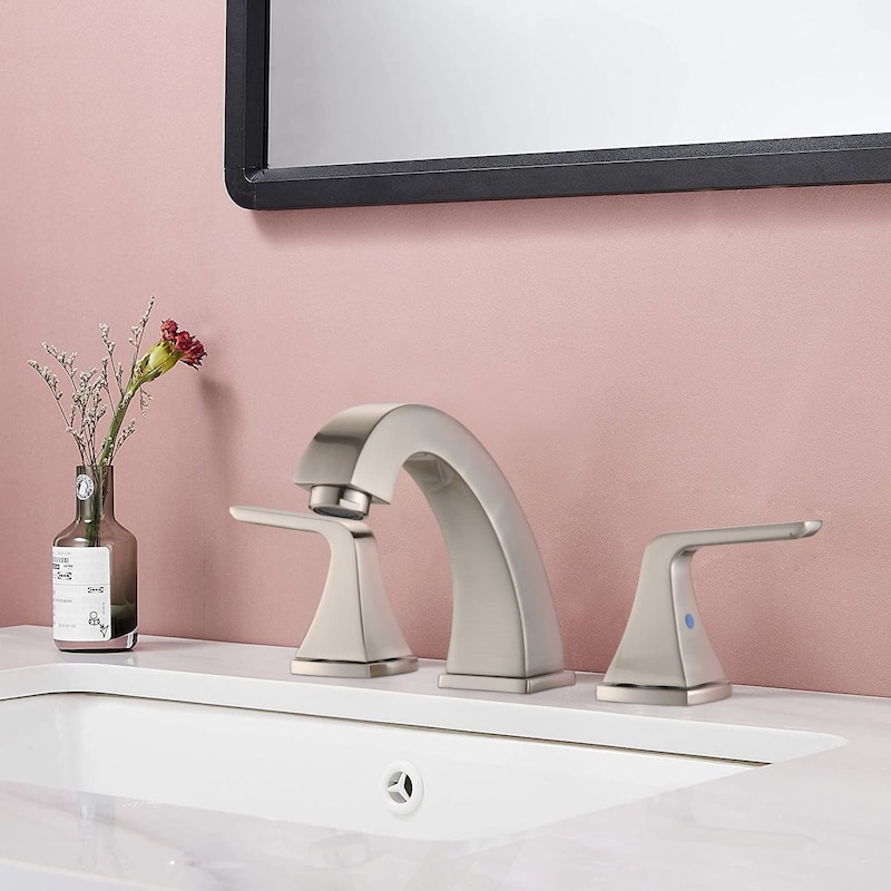 3 Holes 8 Inch Widespread Bathroom Sink Faucet Stainless Steel Bathroom Faucet with Pop Up Drain Vanity Tap with Dual Handles - Brushed Nickel