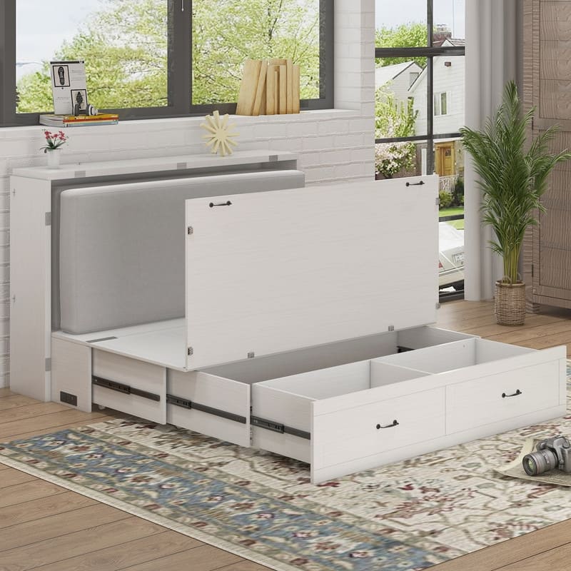 Mixoy Queen Size Murphy Bed with Mattress,Foldable Space-Saving Cube Cabinet Bed