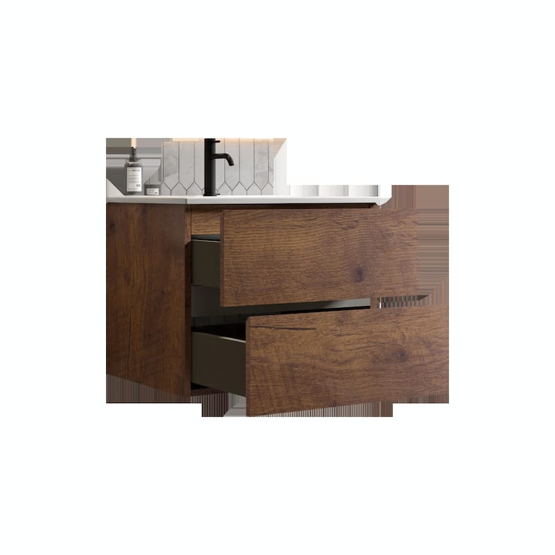 Wall-Mount 24" Bathroom Vanity with Ceramic Sink - One Faucet Hole