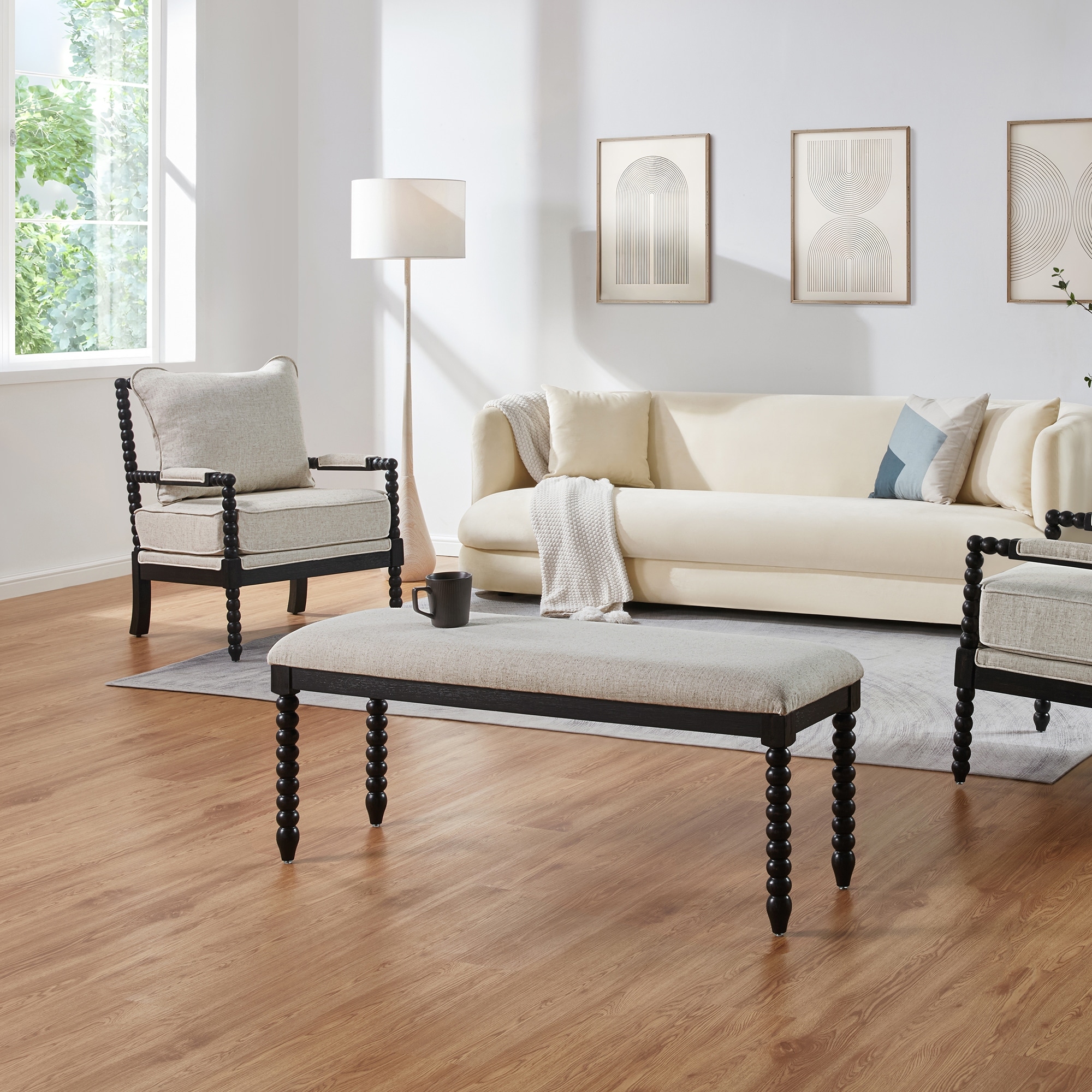 Chenille 48"L Spindle Legs Upholstered Bench