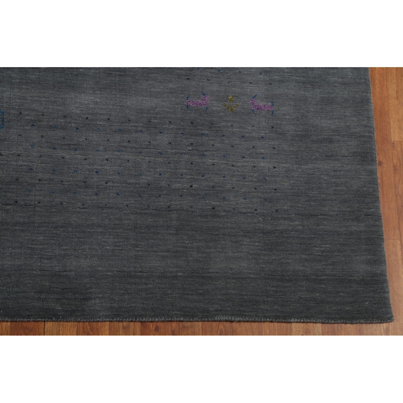 Gray Gabbeh Indian Area Rug Handmade Wool Carpet - 9'0"x 11'11"