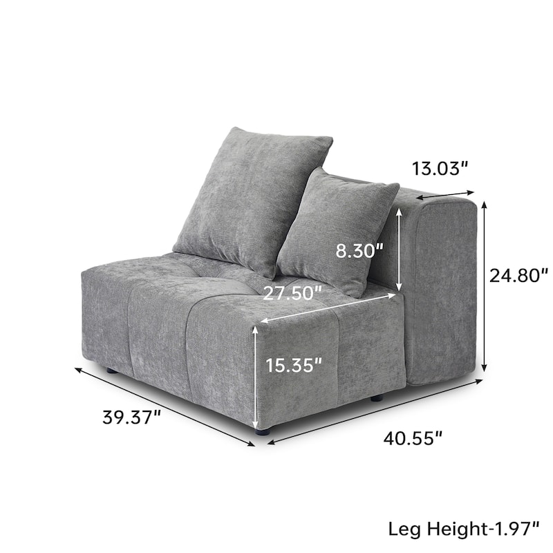 3-Seater Modular Sectional Couch with Ottoman Modern Linen Upholstered Sectional Sofa