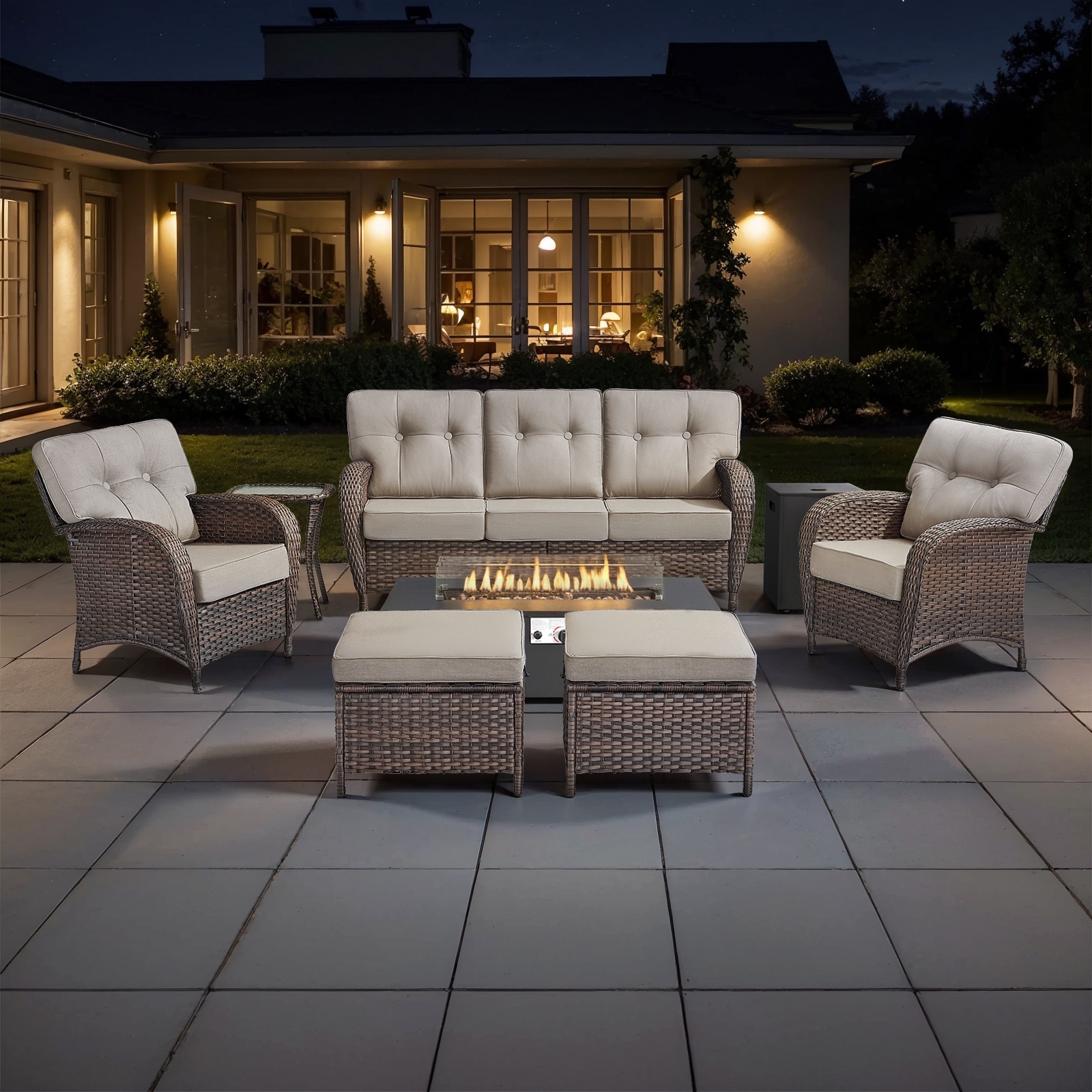 Gymojoy Outdoor Fire Pit Conversation Set, 3-Seat Sofa & Club Chairs Patio Furniture Set