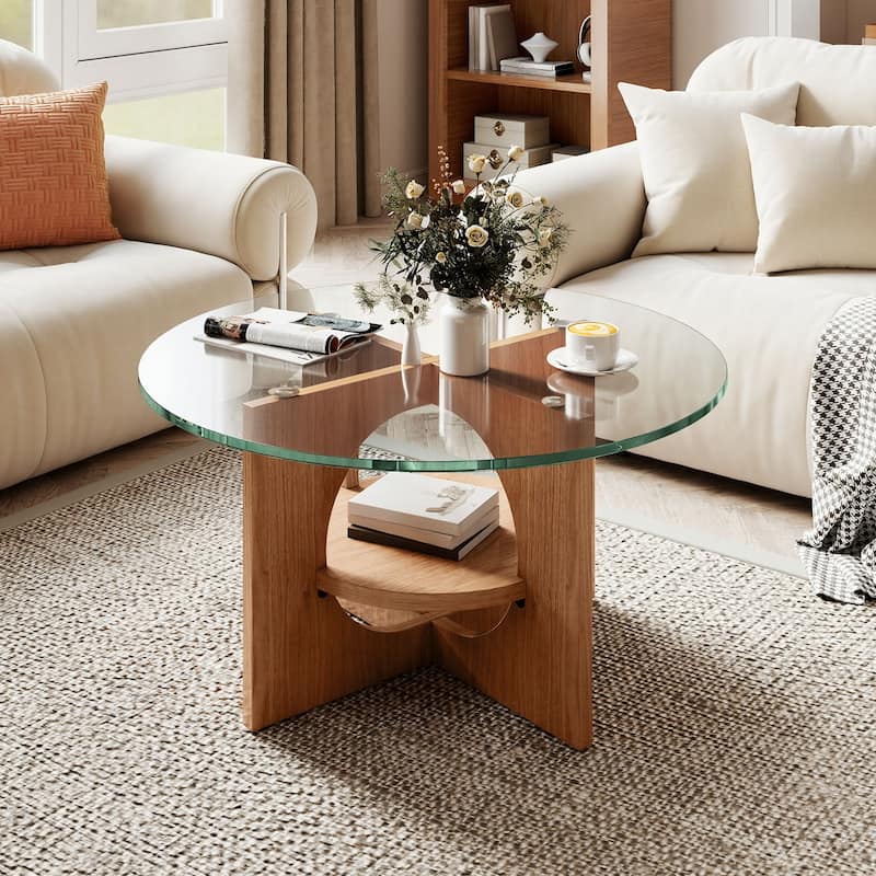 Moasis Round 2-Tier Glass Top Coffee Table