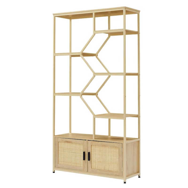 7-tier Rattan Bookcases with Cabinet - 39.4''W x 13.8''D x 75.6''H
