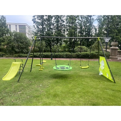  Green And Blue Interesting Six Function Swing set