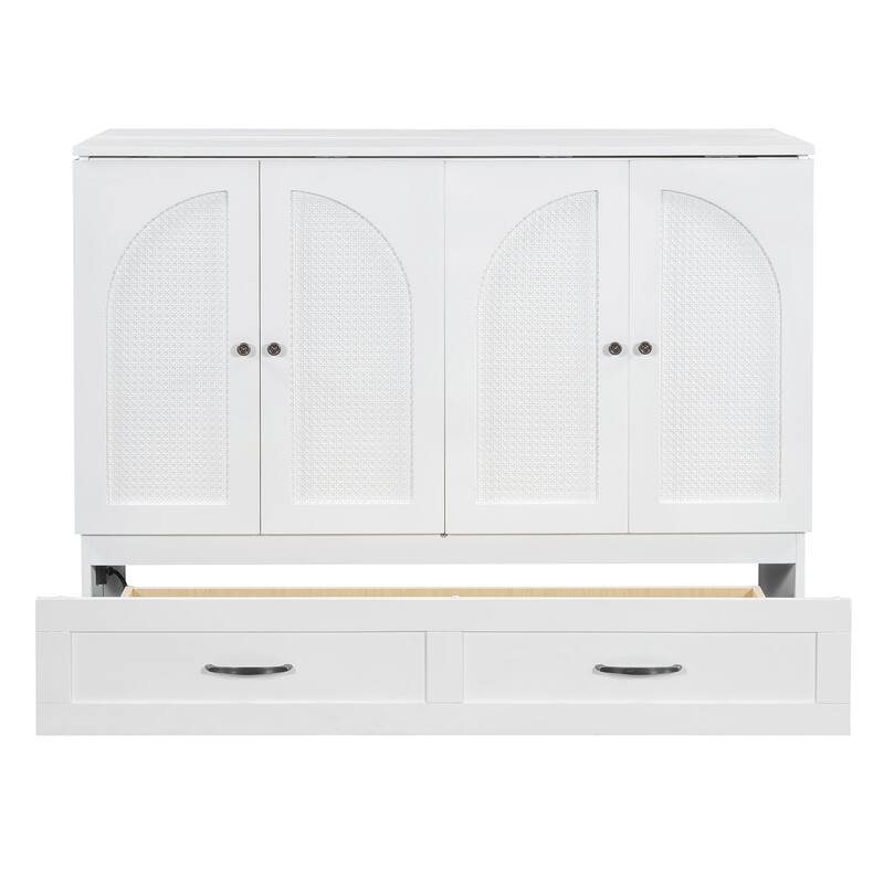 Full/Queen Size Murphy Bed with Large Storage Drawers and USB Charging Port -Space-Saving and Stylish Solution for Small Spaces