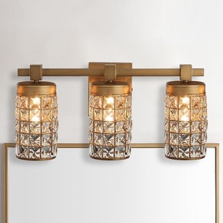 20" Aged Brass Crystal Bathroom Vanity Lights Wall Sconce