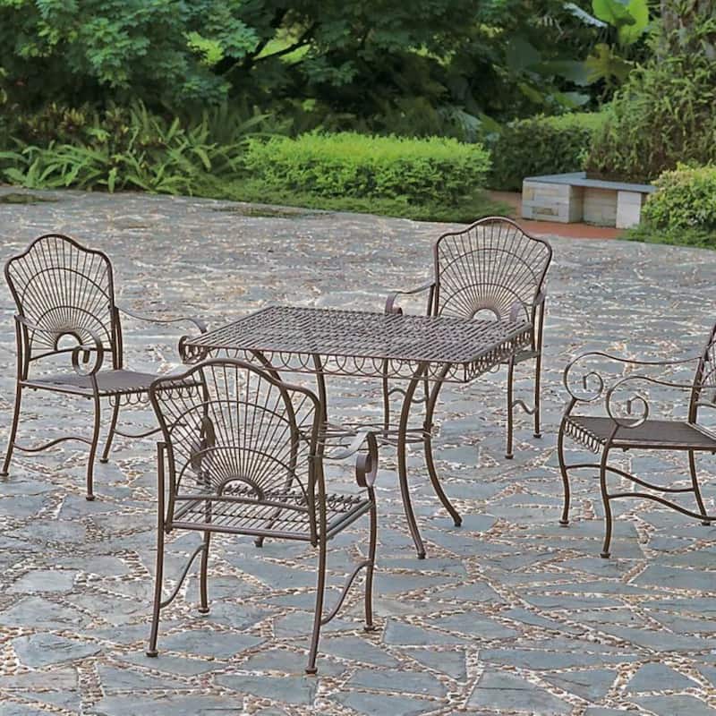 Outdoor Dining Set Iron Patio Furniture Group 4 Chair Table Bronze Finish 40 Inch