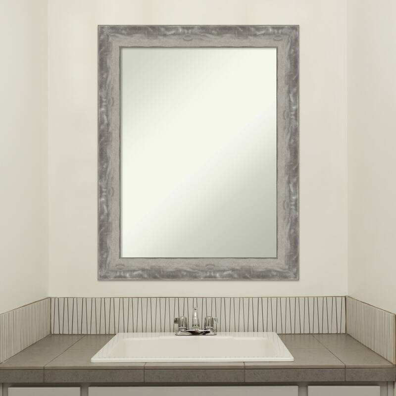 Non-Beveled Bathroom Wall Mirror - Waveline Silver Narrow Frame