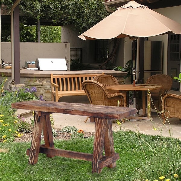 slide 2 of 6, Wooden Garden Patio Bench With Retro Etching, Cappuccino Brown