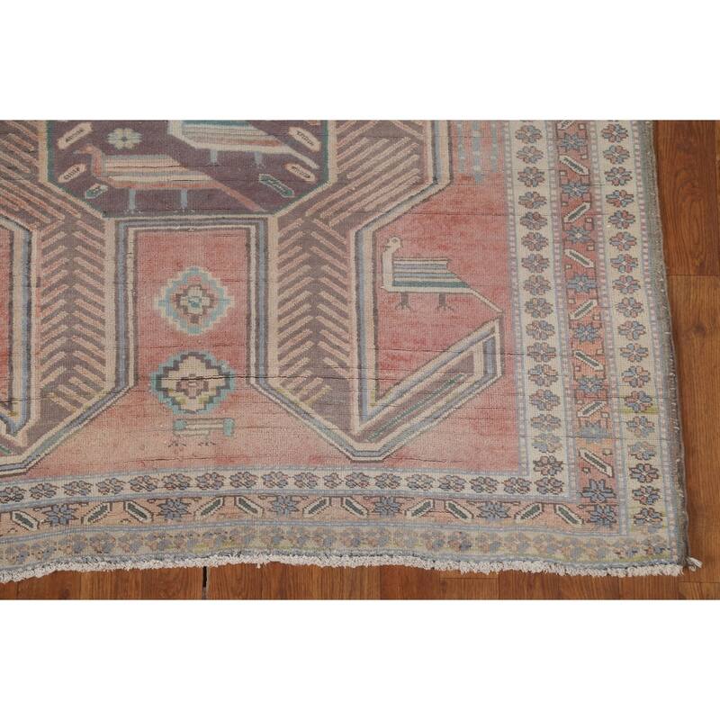 Geometric Ardebil Persian Vintage Runner Rug Hand-Knotted Wool Carpet - 4'4" x 9'6"