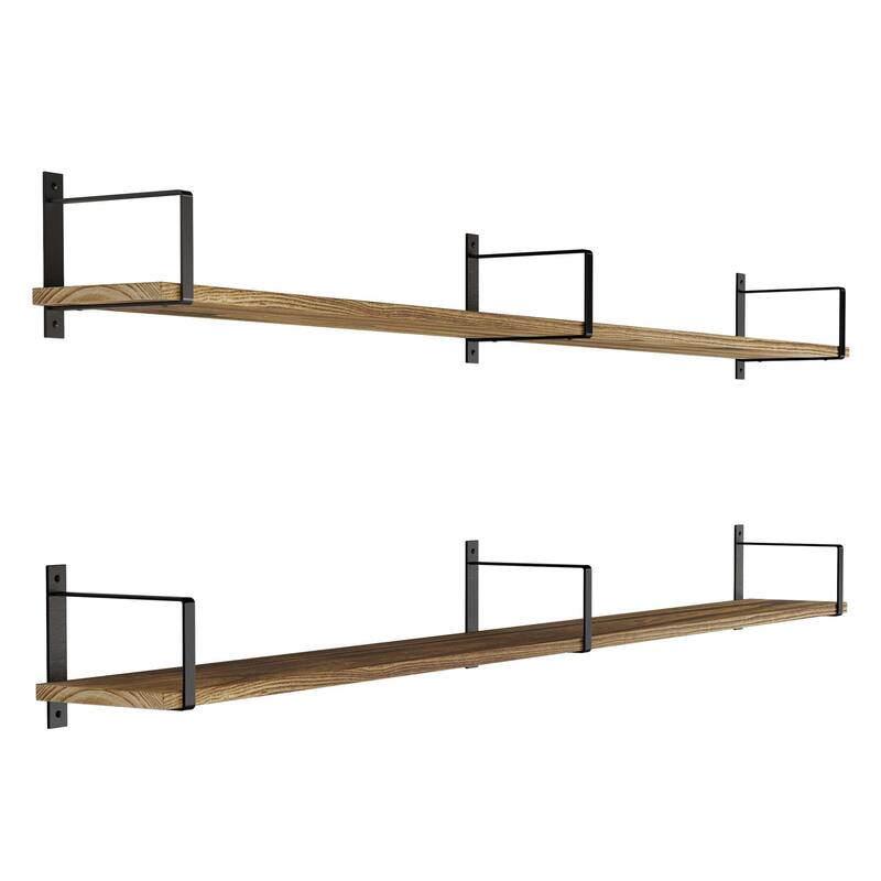 Wallniture Toledo 60"x6" Wood Floating Shelves, Wall Bookshelf, Rustic Floating Shelf (Set of 2)