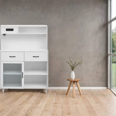 Roomfitters Versatile Storage Sideboard Cabinet, Dining Room & Kitchen Organizer, Cream White
