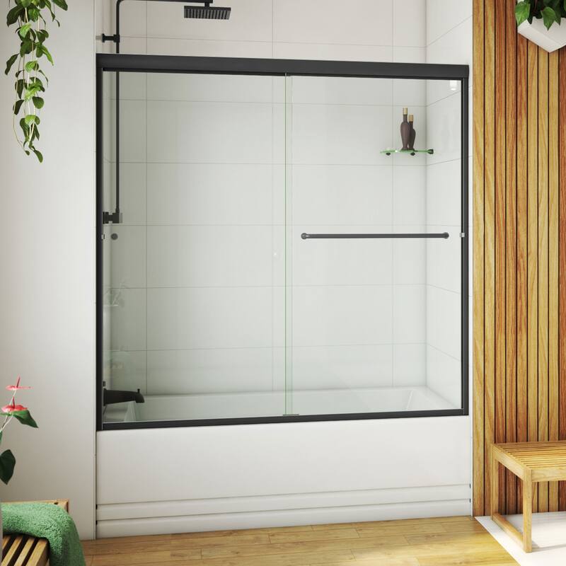 DreamLine Alliance Pro LT 56-60 in. W x 57 3/8 in. H Semi-Frameless Bypass Sliding Tub Door in Matte Black and Clear Glass