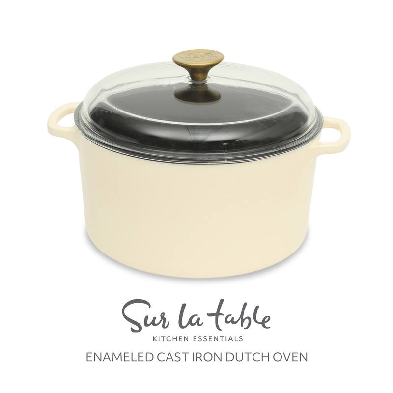 Sur La Table Enamel-Coated Cast Iron Dutch Oven Pot with Oven Safe Glass Lid, Oven-to-Table Cookware for Stews & Braising