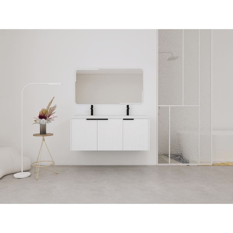 Wall Mounted Bathroom Vanity with Resin Double Sink