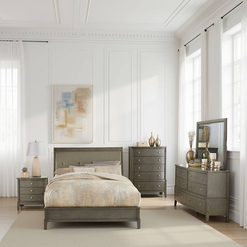 Beli 4 Pc Full Size Bedroom Set, Button Tufted Headboard, Gray