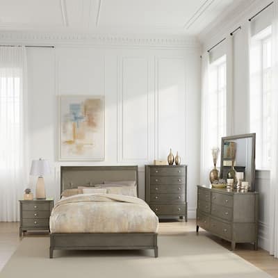 Beli 4 Pc Full Size Bedroom Set, Button Tufted Headboard, Gray