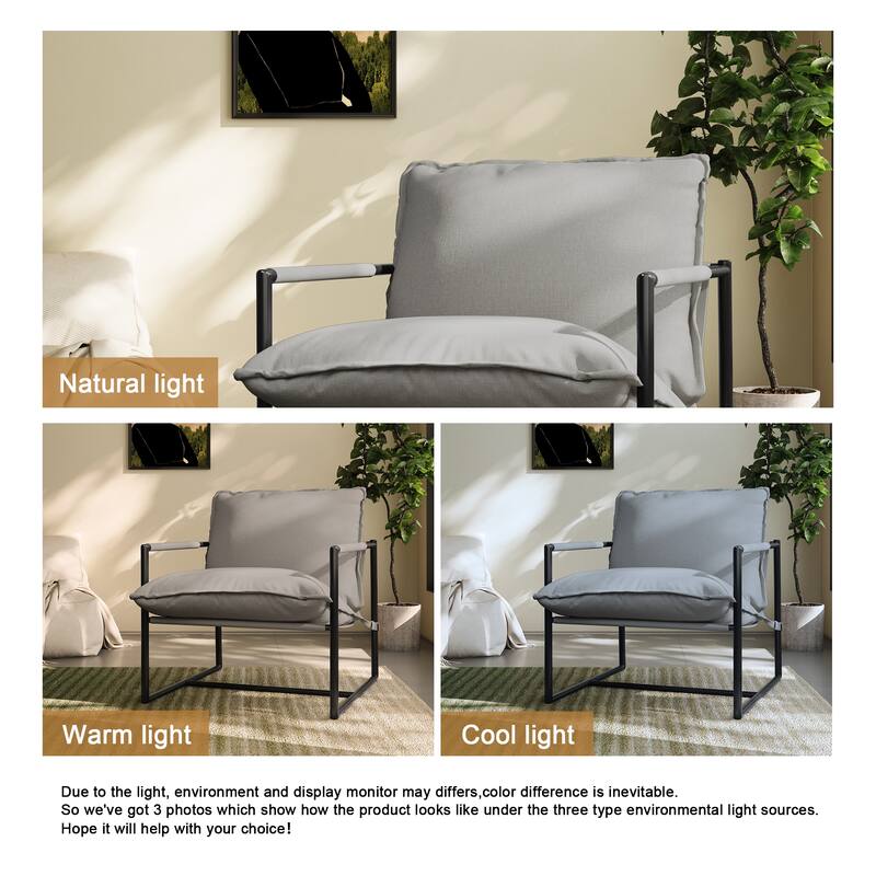 Modern Metal Frame Upholstered Sling Accent Armchair