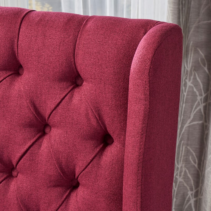 Tufted Red Fabric Dining Chairs Set of 2, Dining Chairs with High Back & Birch Wood Legs Dining Room Furniture Conference Chairs
