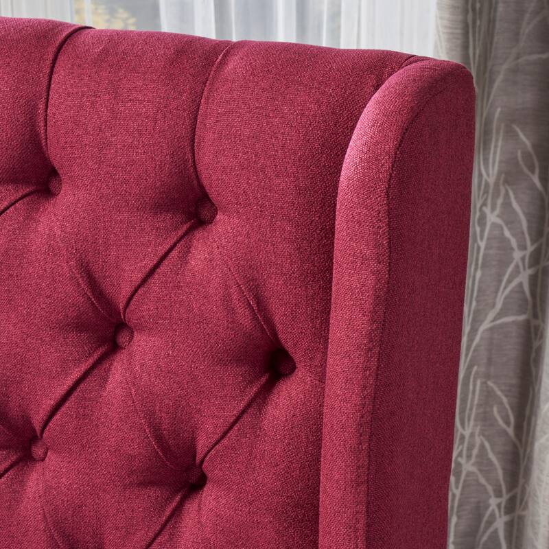 Wingback Upholstered Dining Chairs Set of 2, Fabric Side Dining Room Chairs with Tufted Button, Home Kitchen Wood Chairs