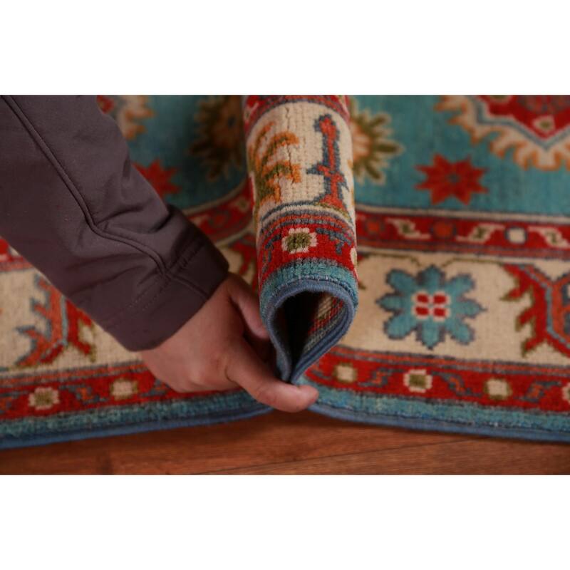 Turquoise Kazak Foyer Rug Oriental Handmade Wool Carpet - 2'9"x 4'3"