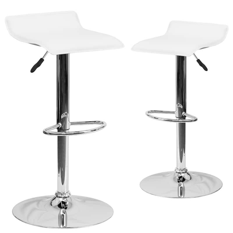 2 Pack Contemporary Vinyl Adjustable Height Barstool with Solid Wave Seat - 15"W x 15"D x 25.5" - 34"H