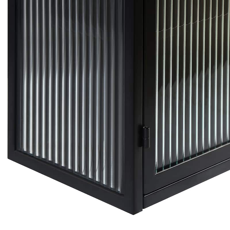 27.56"Glass Doors Modern Two-door Wall Cabinet with Featuring Three-tier Storage,Black