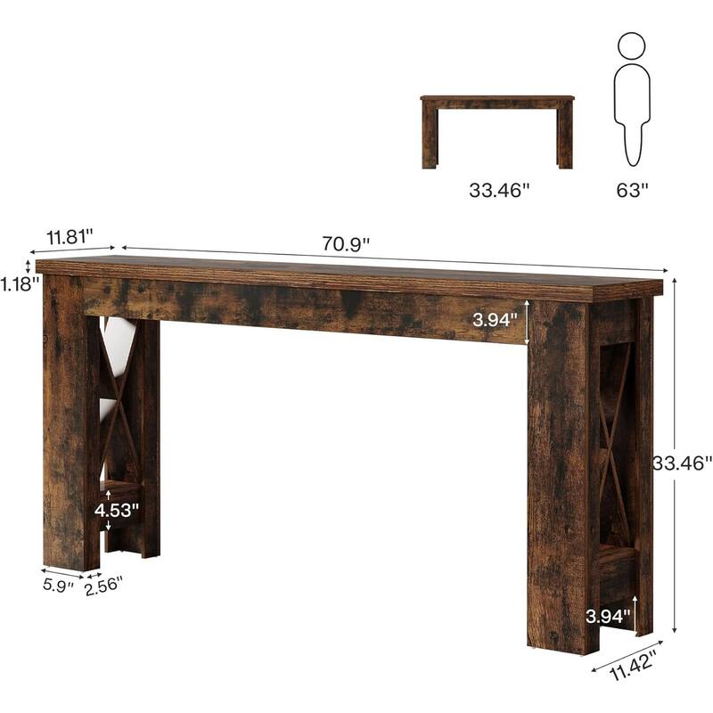 70.9 Inches Brown Engineered Wood Console Table, Farmhouse Entryway Table for Living Room