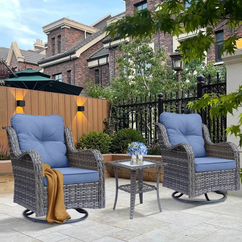 High Back Wicker Patio Furniture Outdoor Swivel Chair Set with Cushion