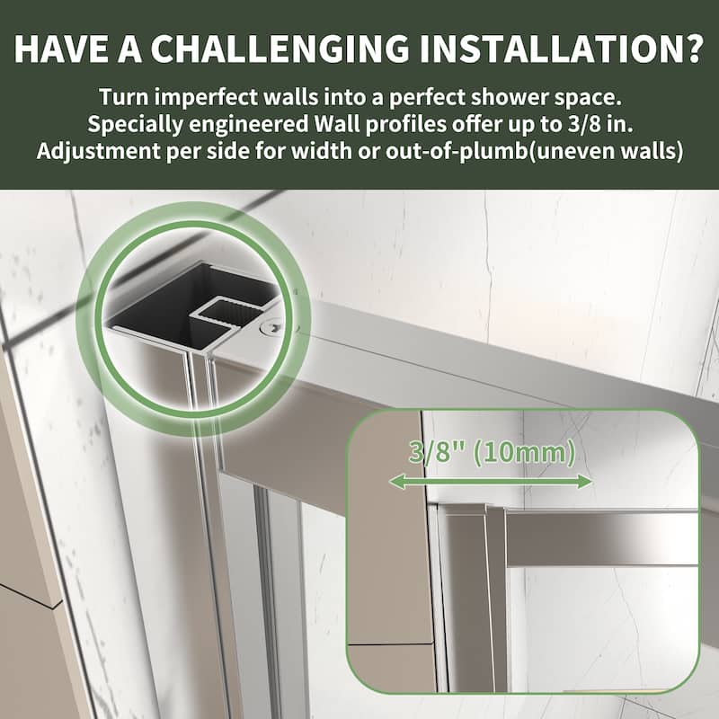 Modland 56-60''W x 71''H Pivot Frame Sliding Shower Door with 1/4"(6mm) Clear SGCC Tempered Glass, Black/Nickel/Chrome