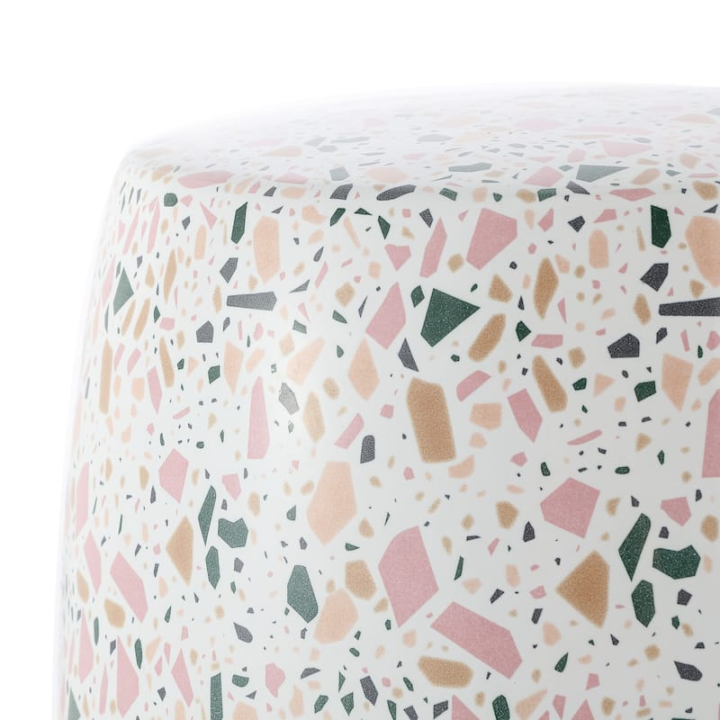 Lula 17.5" Terrazzo Ceramic Garden Stool, White/Pink, by JONATHAN Y