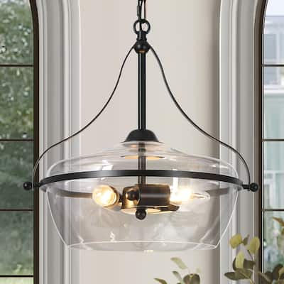 Mid-Century Modern 3-Light Glass Chandelier Black Gold Pendant Lights for Dining Room