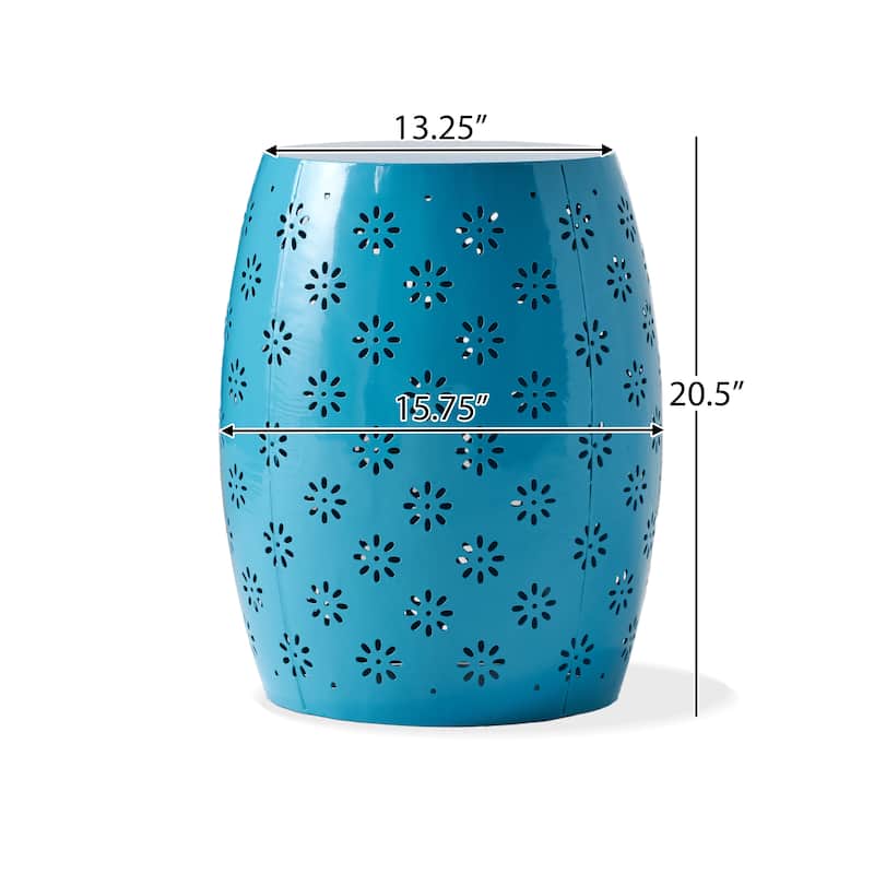 Roomfitters Outdoor Ceramic Garden Stool, 15" Accent Side Table for Patio Balcony or Living Room, Blue