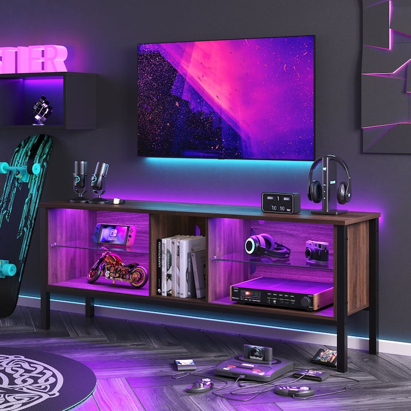 LED Entertainment Center with Shelves Gaming TV Stand for 70 inch TVs - 62 inches