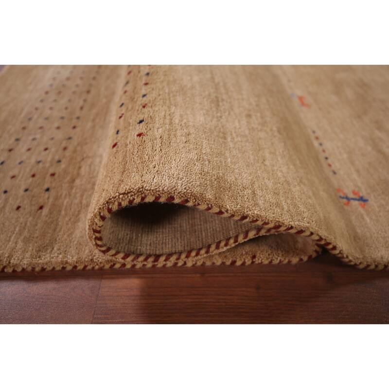 Tribal Gabbeh Oriental Area Rug Hand-Knotted Brown Wool Carpet - 4'10"x 6'5"