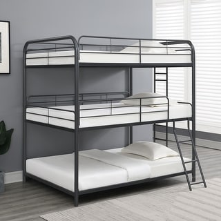 Full over Full Size Metal Furniture Triple Bunk Bed with Ladder