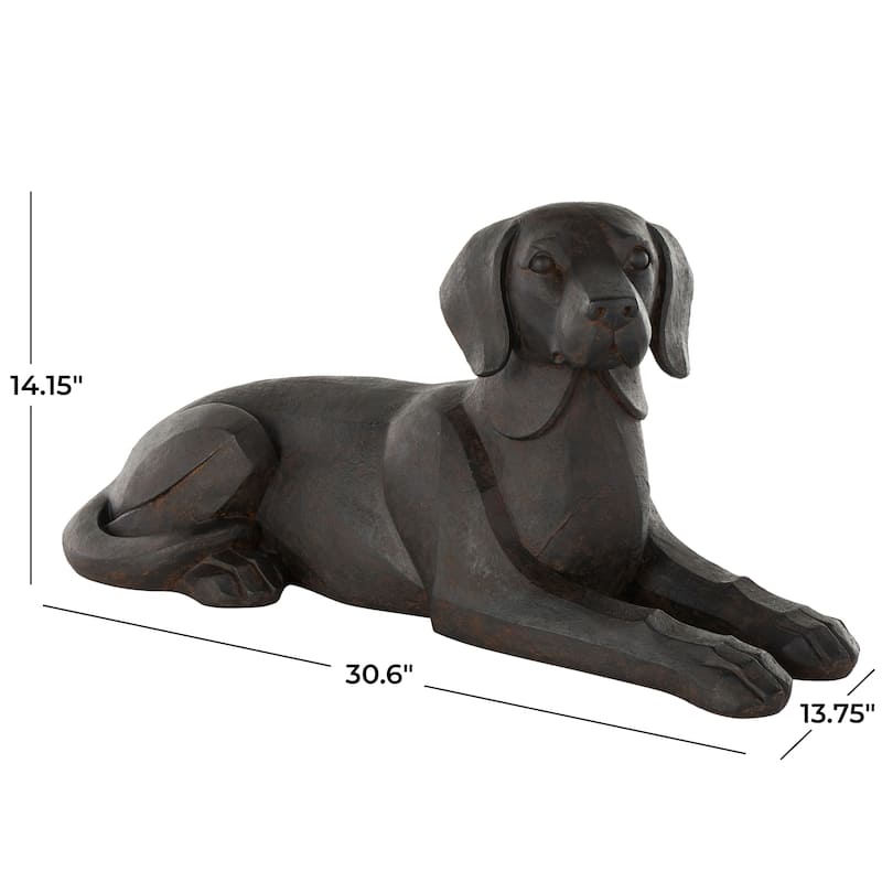 Black Resin Sitting Dog Decorative Sculpture with Copper Shadings - 14"W x 31"L x 14"H