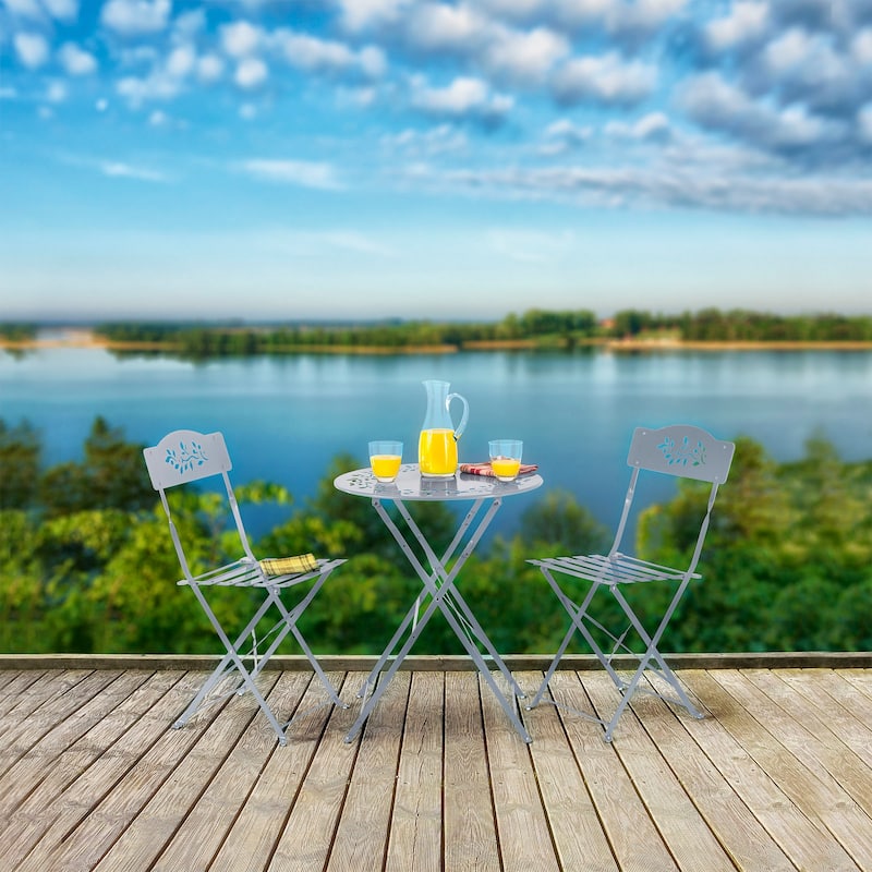 Alpine Corporation Indoor/Outdoor 3-Piece Bistro Set Folding Table and Chairs Patio Seating - Grey