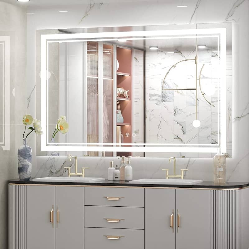 KEONJINN LED Bathroom Vanity Mirror Wall Mounted Anti-Fog Dimmable Mirror - 48X30