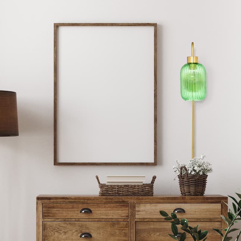 Adrienne River of Goods Green Glass and Metal Retro Wall Sconce - 5.375" x 8.625" x 32.25"