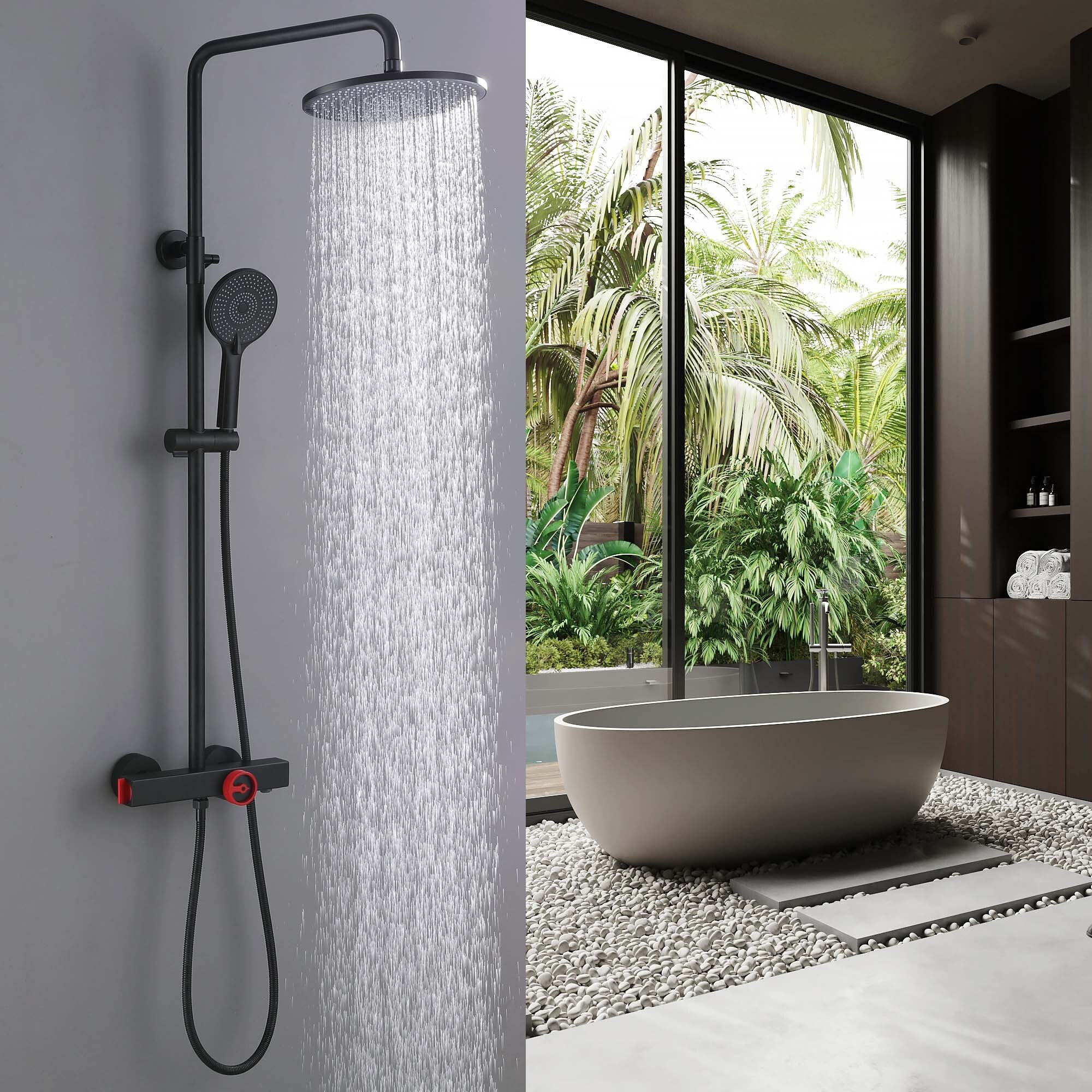 Wall Mounted Thermostatic Multi Function Shower System with Rough
