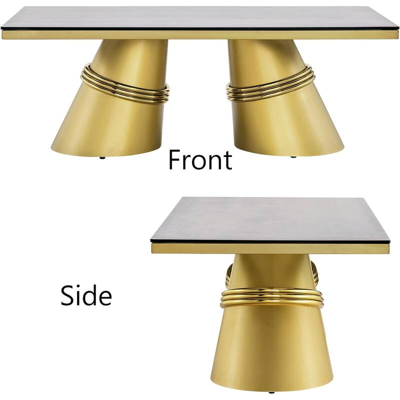 Glam 50 inch Rectangular Glass Living Room Coffee Table with Brushed Gold Stainless Steel Base