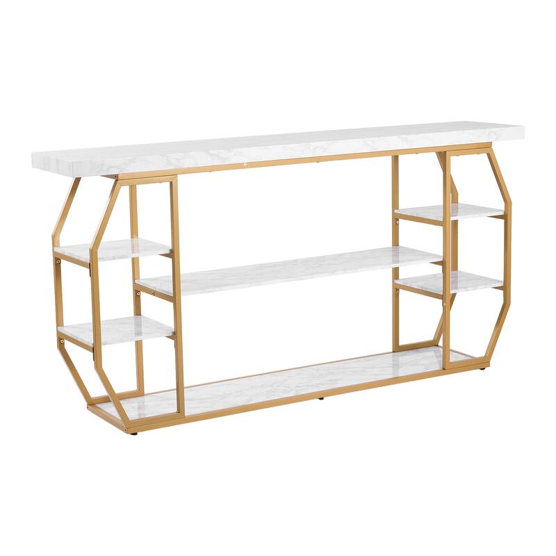 Modern 3-Tiers Faux Marble Console Table