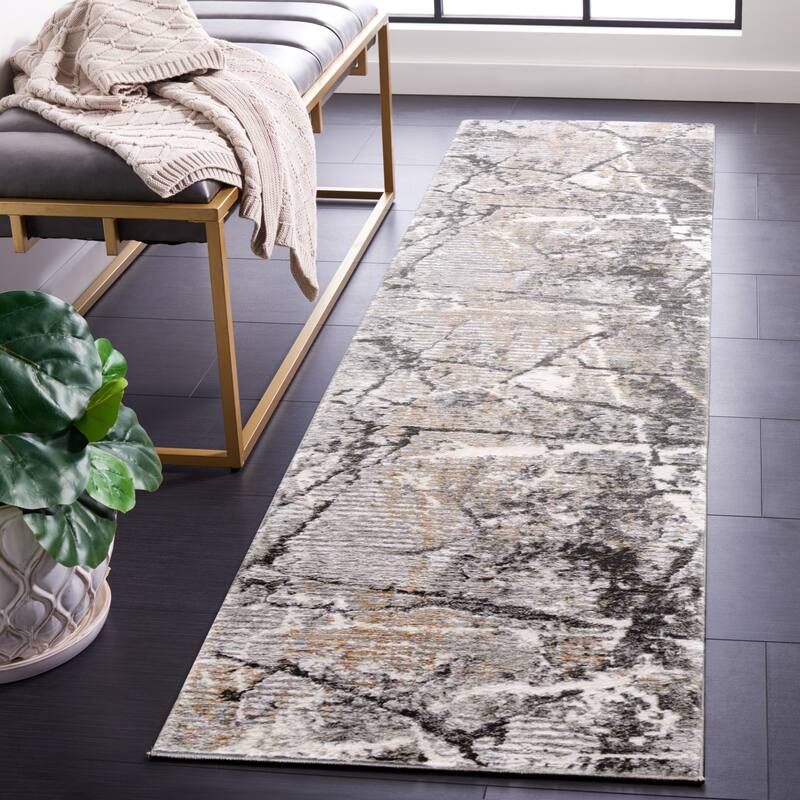 SAFAVIEH Meadow Dunya Modern Abstract Rug - 2' x 8' Runner - Light Grey/Dark Grey
