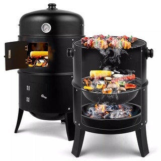 32" Charcoal Smoker BBQ Grill 3IN1 Outdoor Vertical Smoke Portable